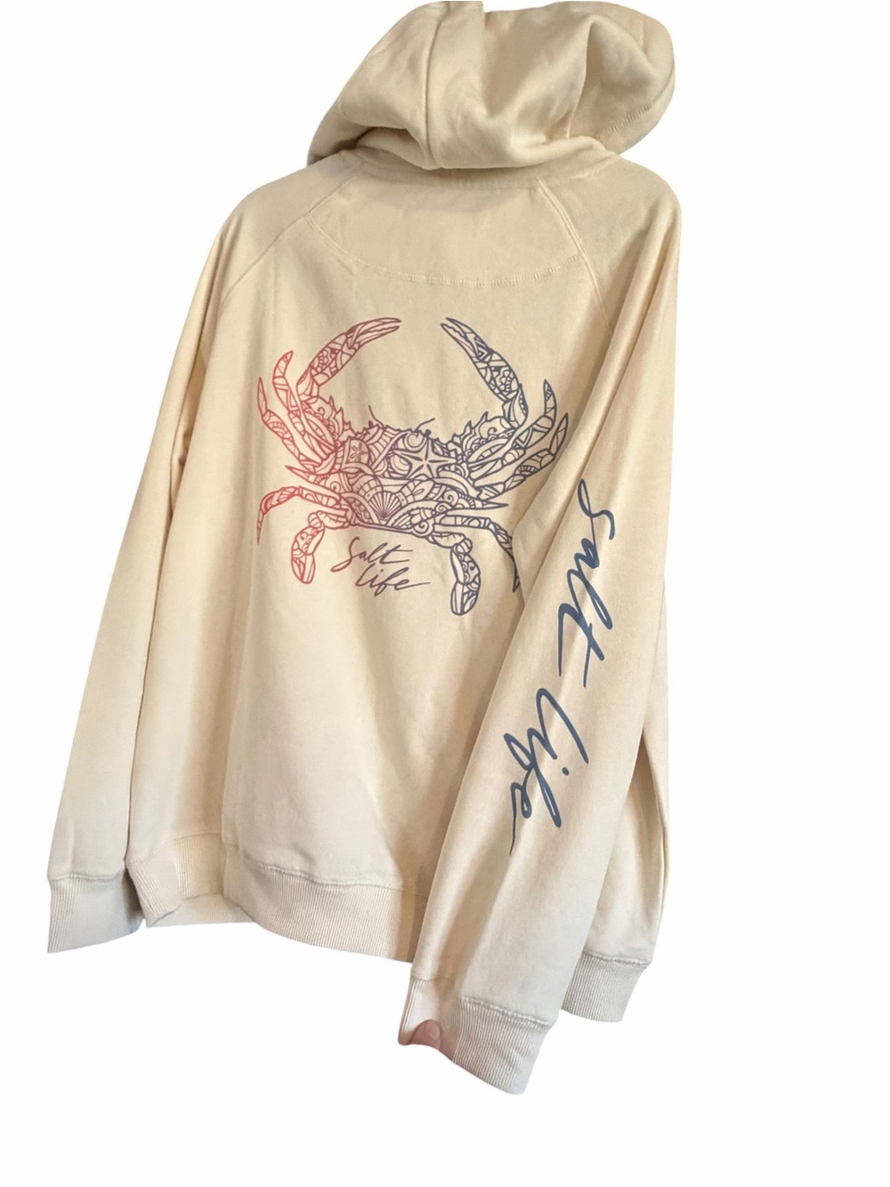 Salt Life Cream Hoodie with Red-to-Blue Gradient Crab Graphic